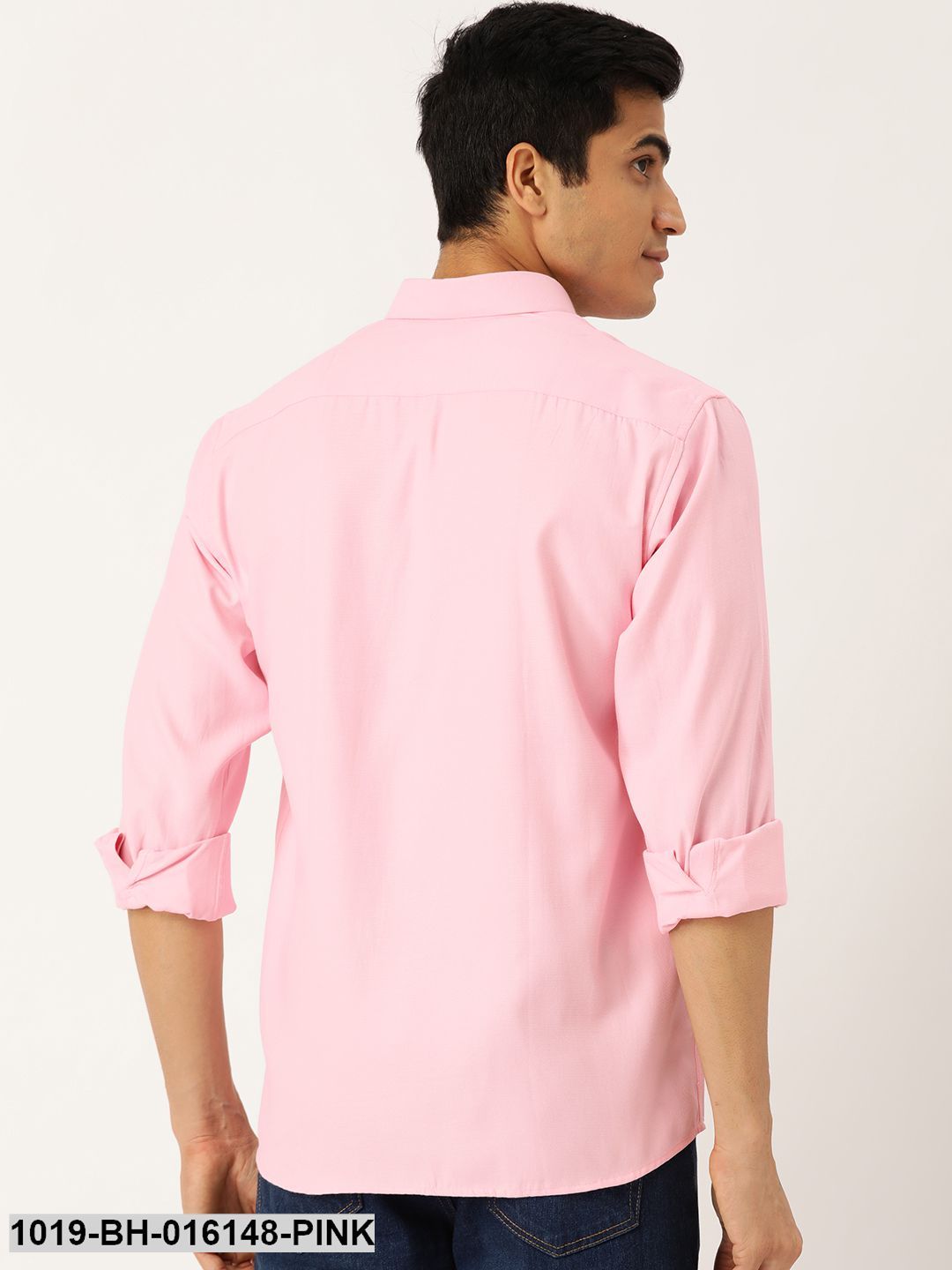 Men's Cotton Pink Self Design Casual Shirt