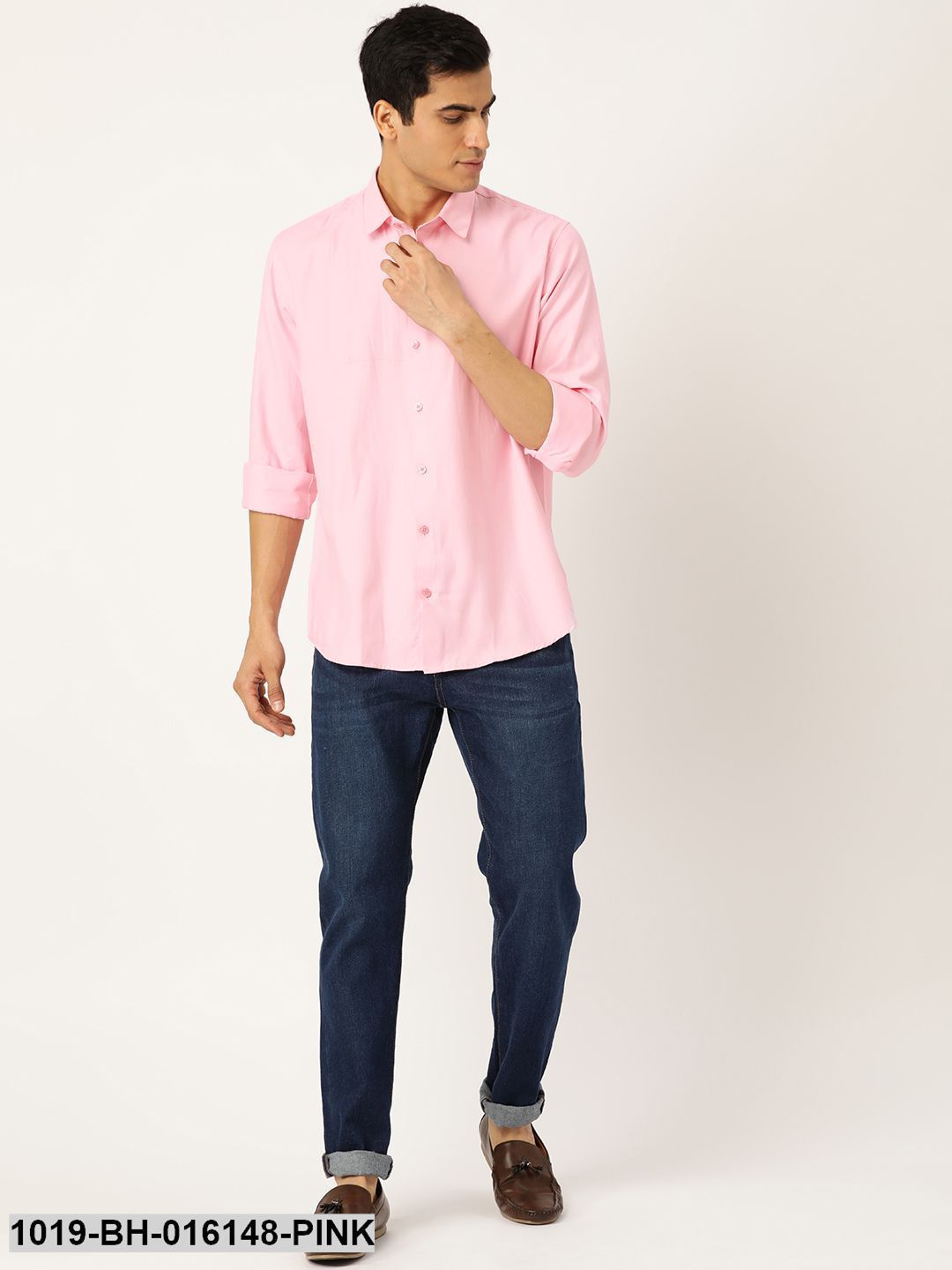 Men's Cotton Pink Self Design Casual Shirt