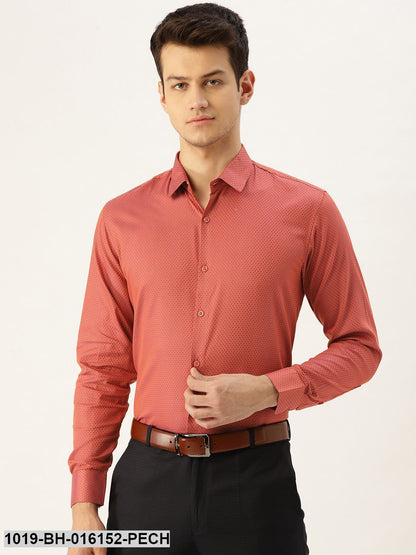 Men's Cotton Peach & Navy Blue Self Design Formal Shirt