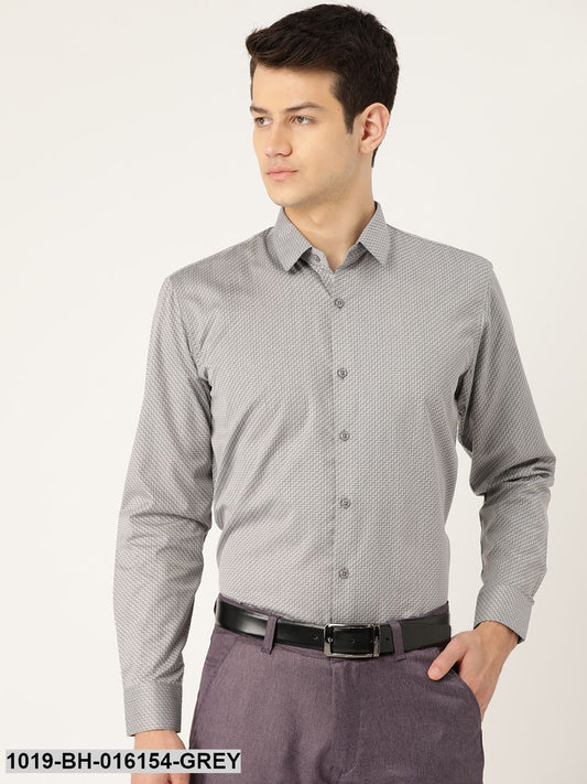 Men's Cotton Grey Self Design Formal Shirt