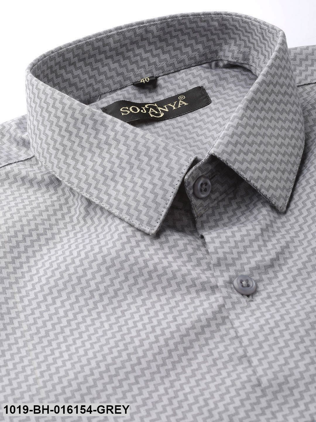 Men's Cotton Grey Self Design Formal Shirt