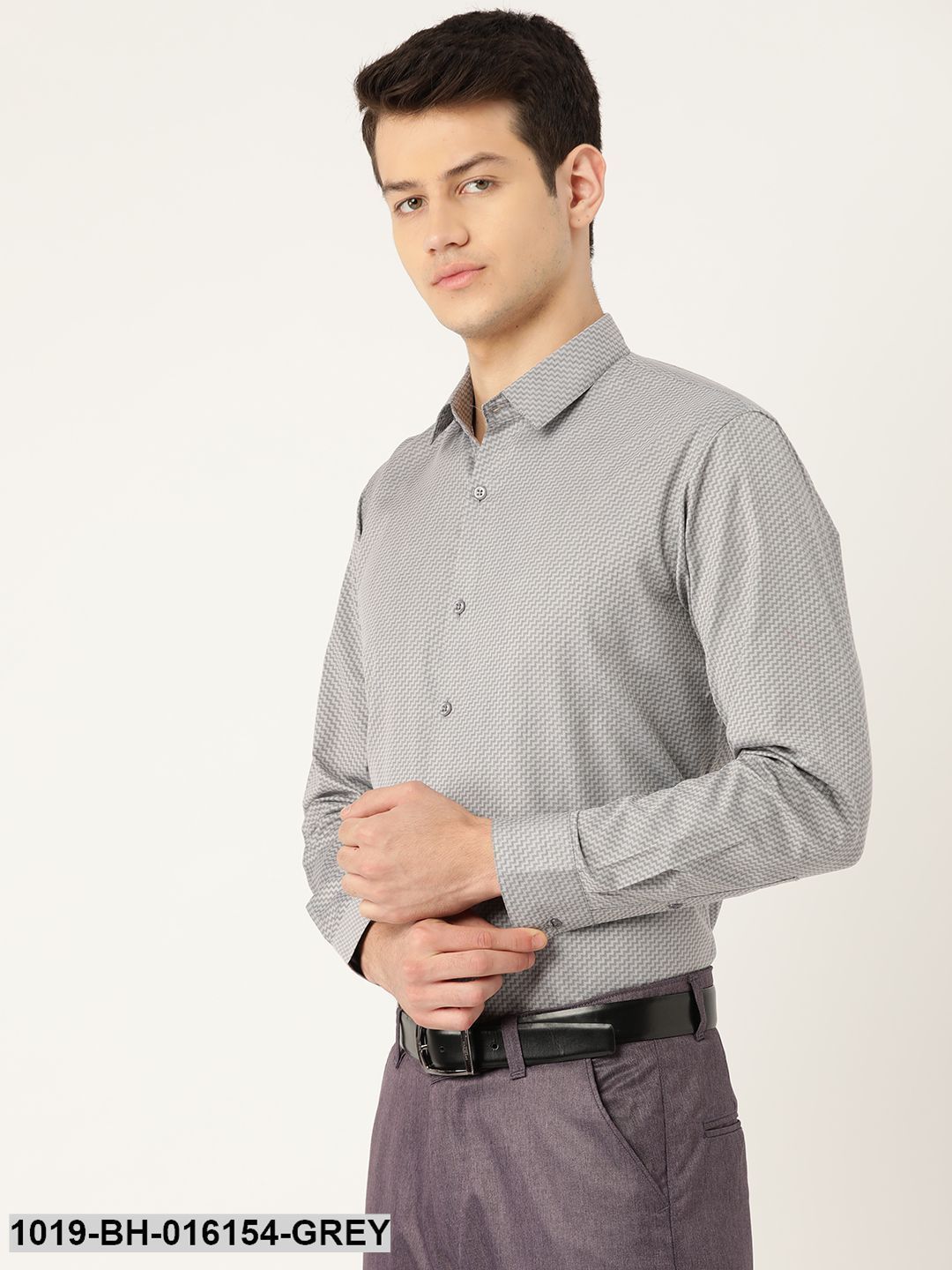 Men's Cotton Grey Self Design Formal Shirt