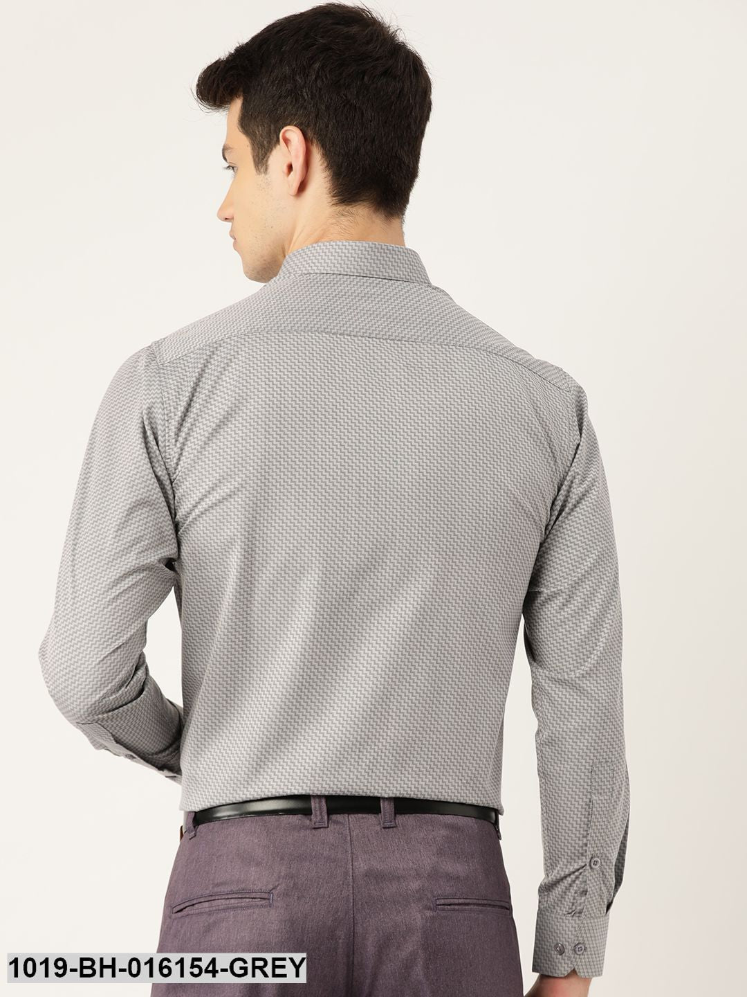 Men's Cotton Grey Self Design Formal Shirt