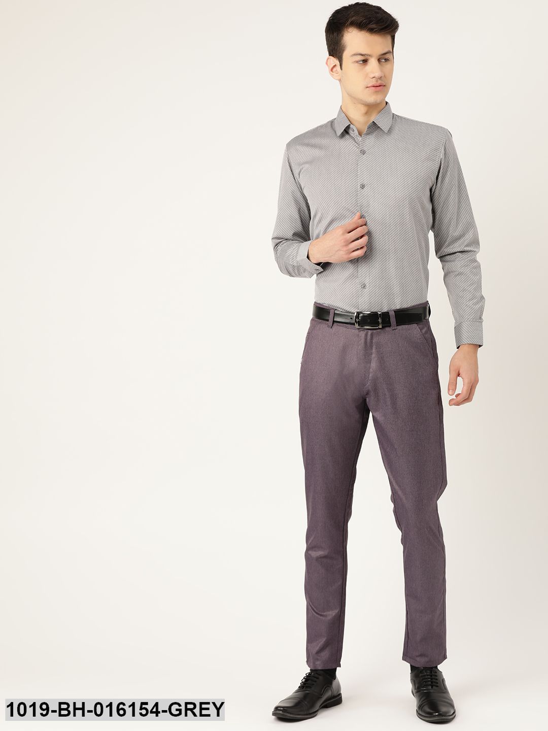 Men's Cotton Grey Self Design Formal Shirt