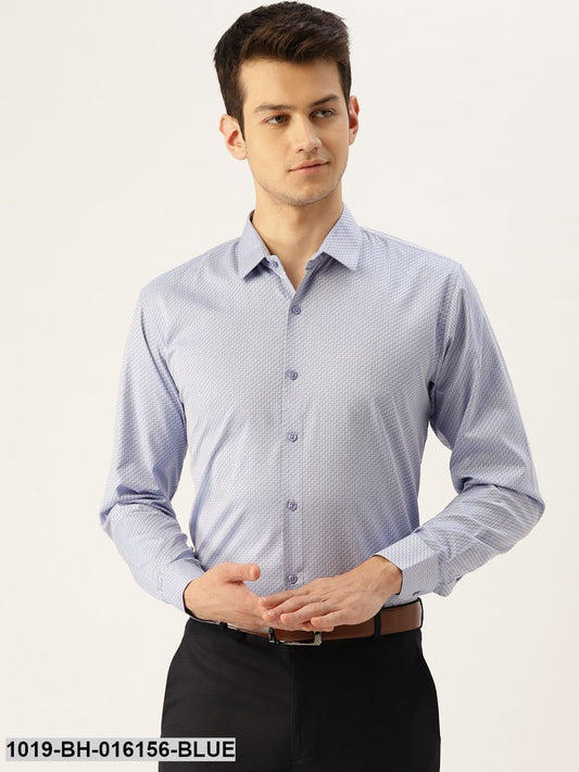 Men's Cotton Blue Self Design Formal Shirt