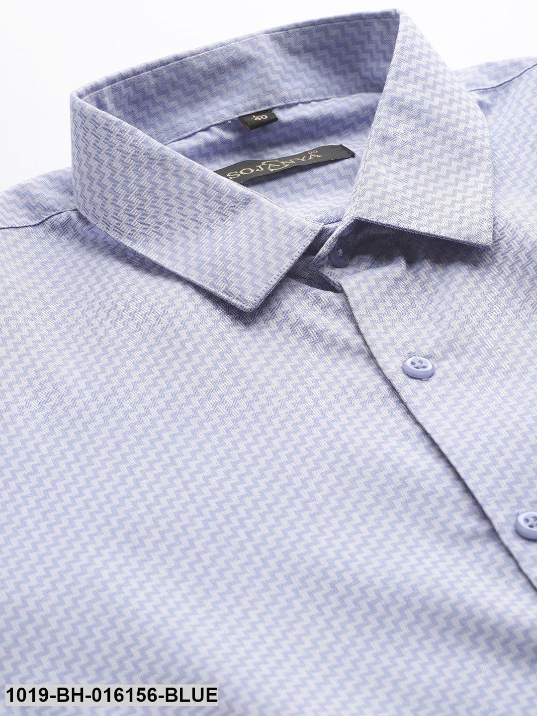 Men's Cotton Blue Self Design Formal Shirt