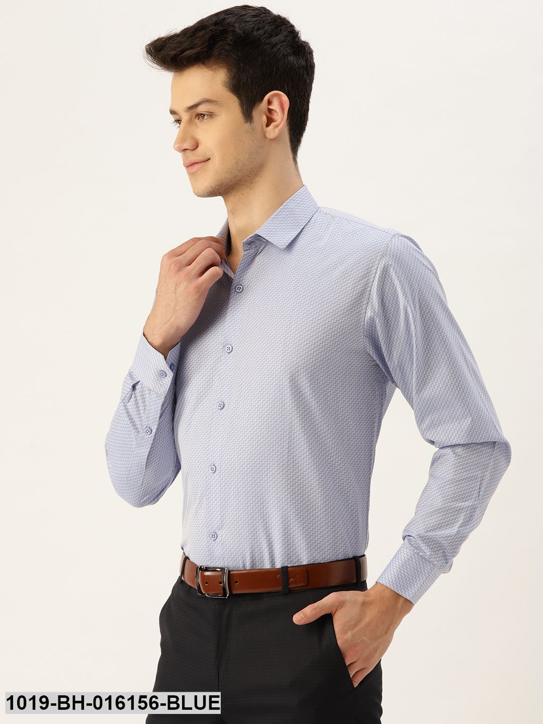 Men's Cotton Blue Self Design Formal Shirt