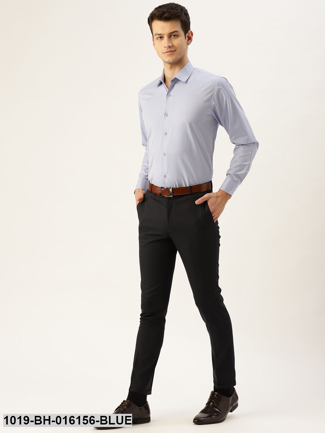 Men's Cotton Blue Self Design Formal Shirt