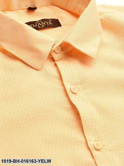 Men's Cotton Lemon Yellow Self Design Formal Shirt