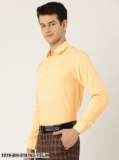 Men's Cotton Lemon Yellow Self Design Formal Shirt