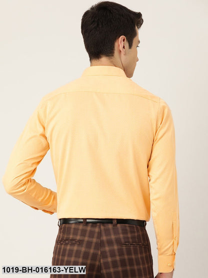 Men's Cotton Lemon Yellow Self Design Formal Shirt