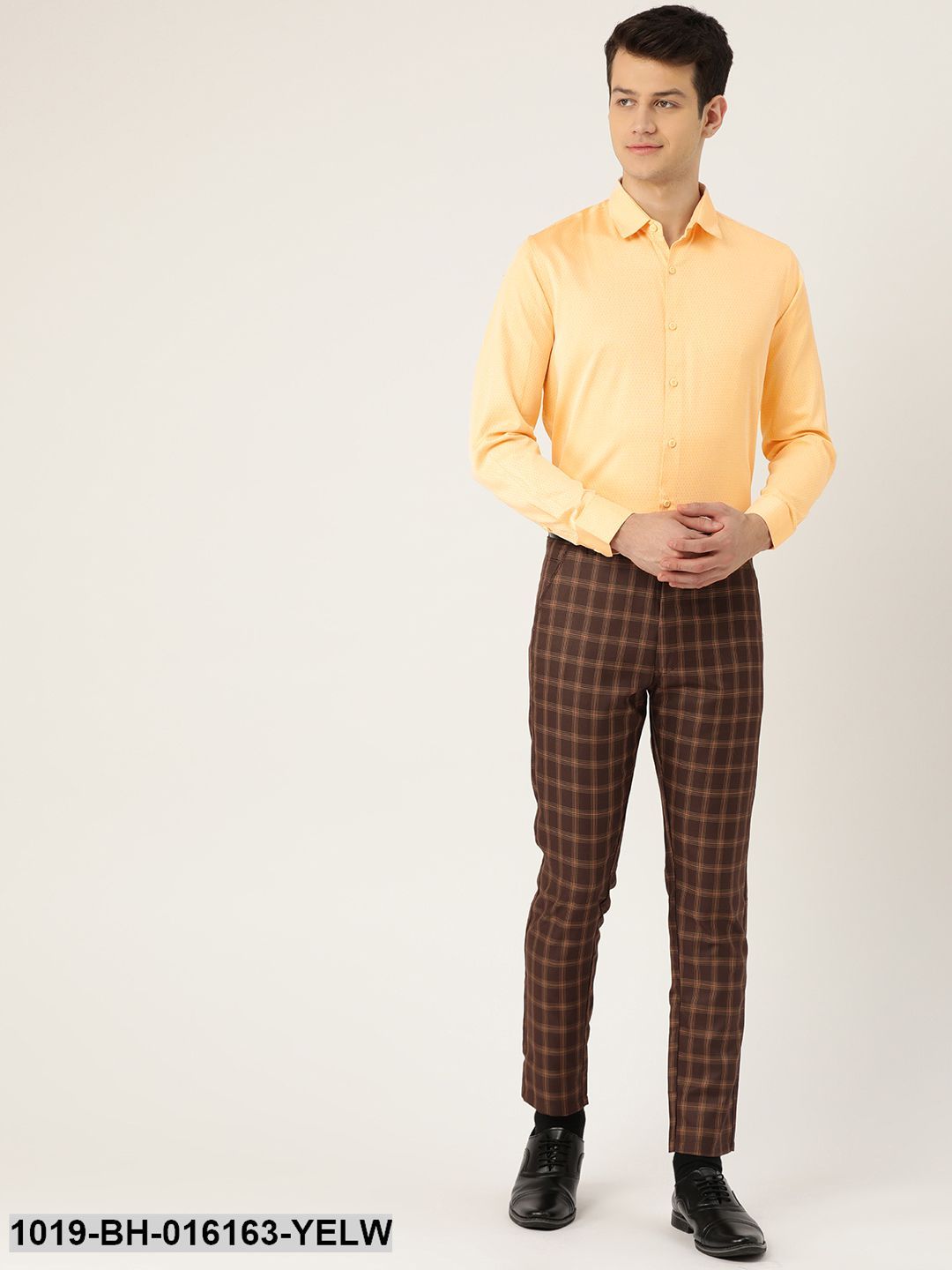 Men's Cotton Lemon Yellow Self Design Formal Shirt