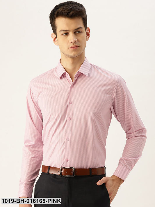 Men's Cotton Pink & Navy Blue Striped Formal Shirt