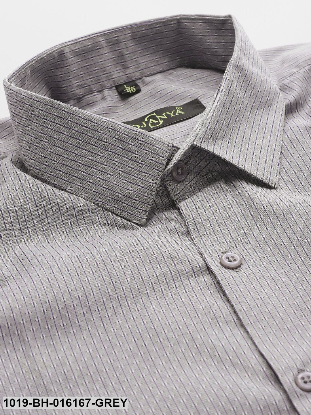 Men's Cotton Grey & Off White Striped Formal Shirt