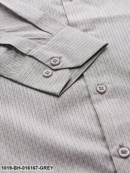 Men's Cotton Grey & Off White Striped Formal Shirt