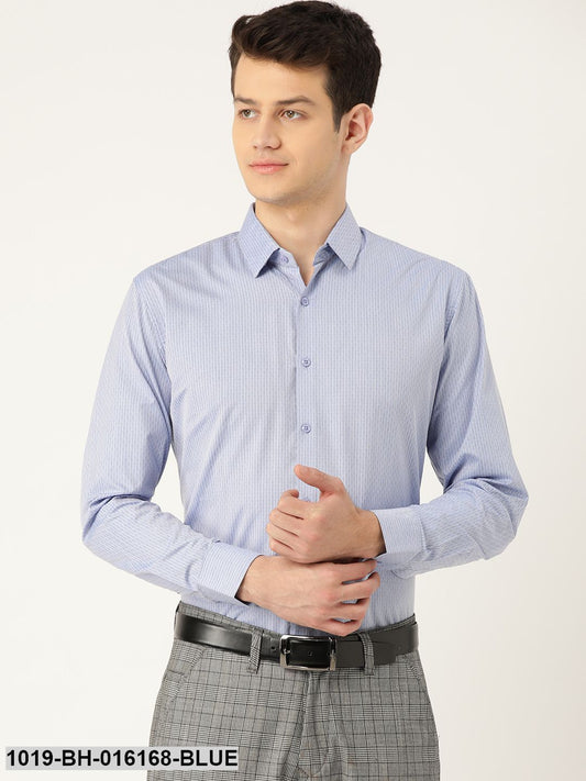 Men's Cotton Blue & Navy Blue Striped Formal Shirt