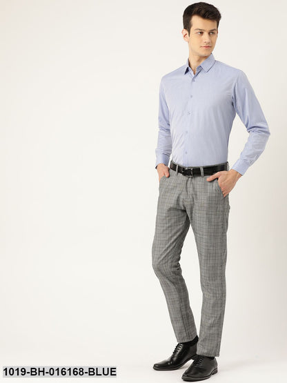 Men's Cotton Blue & Navy Blue Striped Formal Shirt