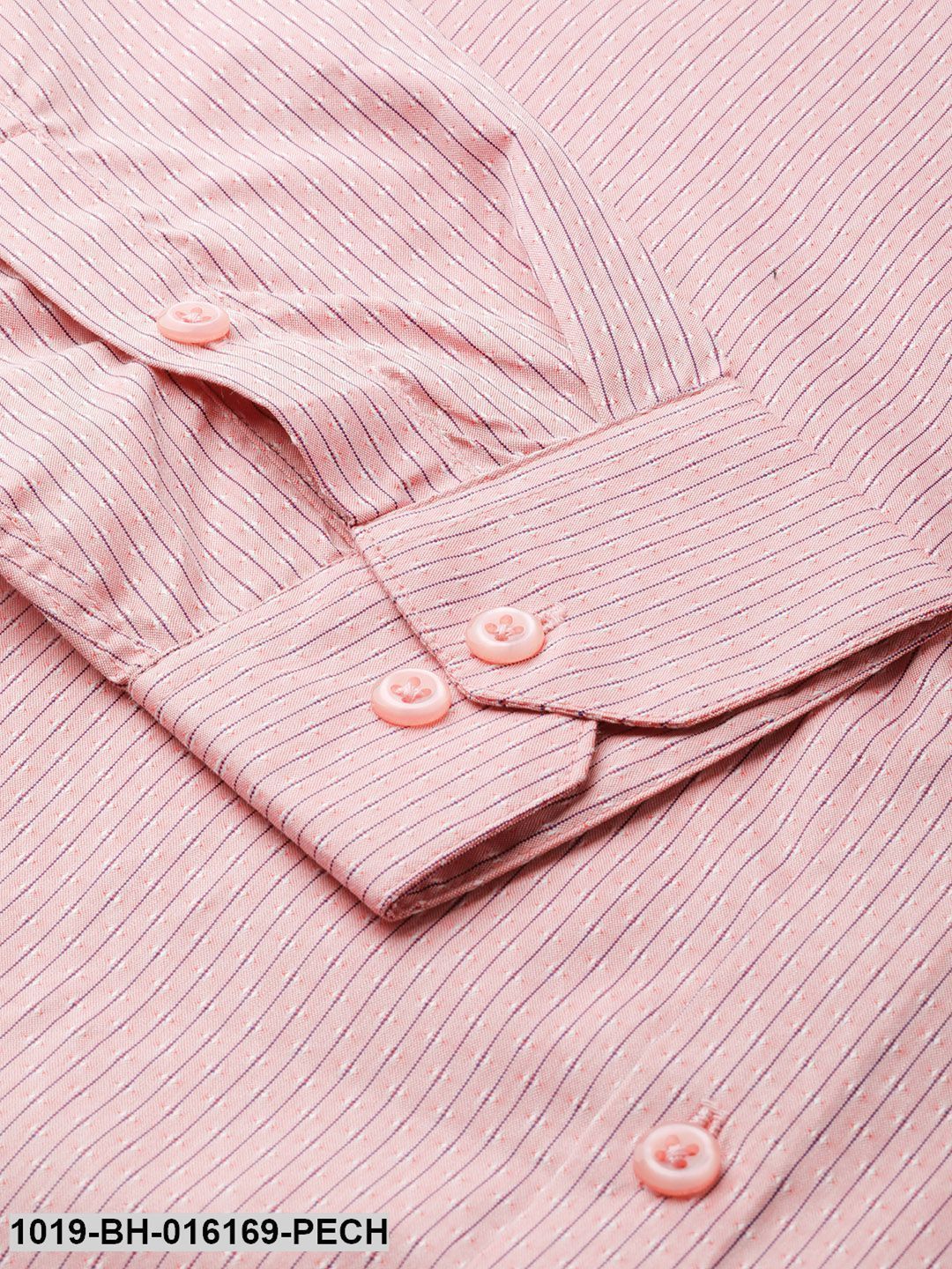 Men's Cotton Peach & Navy Blue Striped Formal Shirt