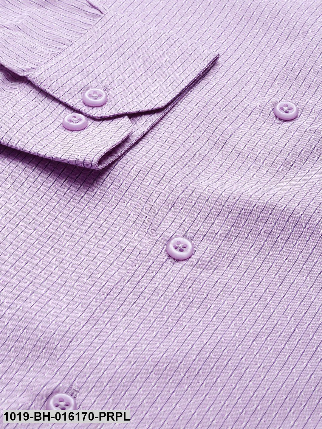 Men's Cotton Purple & Off White Striped Formal Shirt