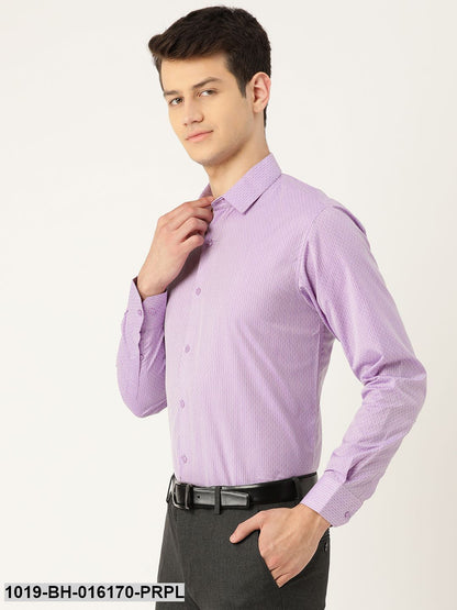 Men's Cotton Purple & Off White Striped Formal Shirt