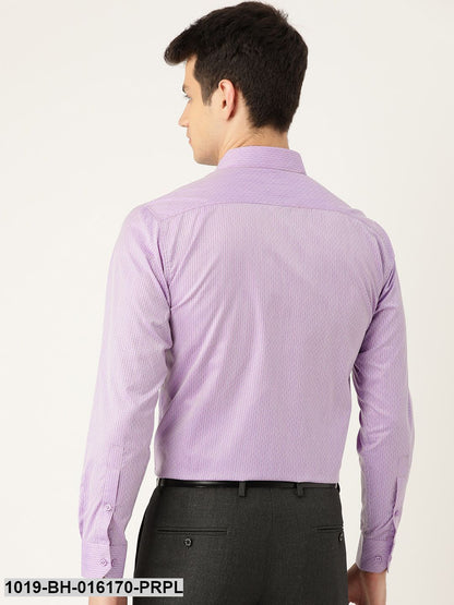 Men's Cotton Purple & Off White Striped Formal Shirt