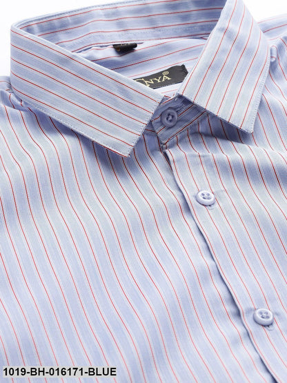 Men's Cotton Blue & Off White Striped Formal Shirt