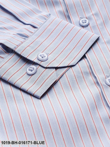 Men's Cotton Blue & Off White Striped Formal Shirt