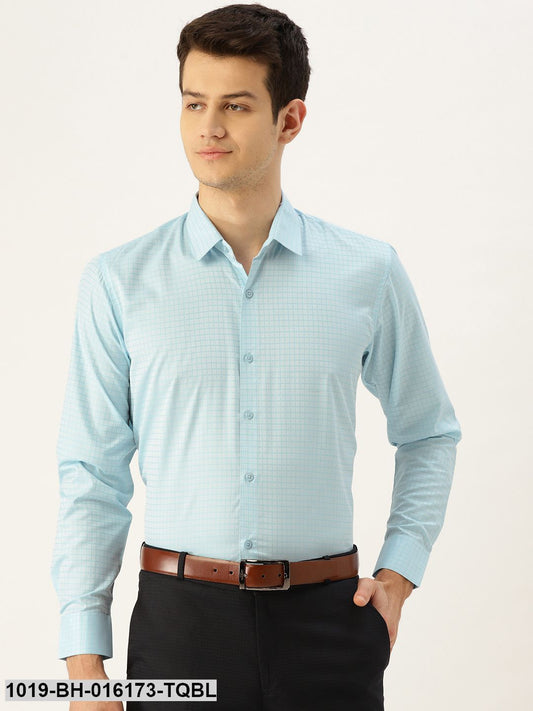 Men's Cotton Sky Blue Checked Formal Shirt