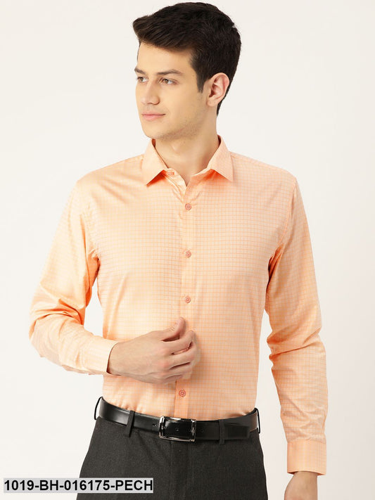 Men's Cotton Peach Checked Formal Shirt