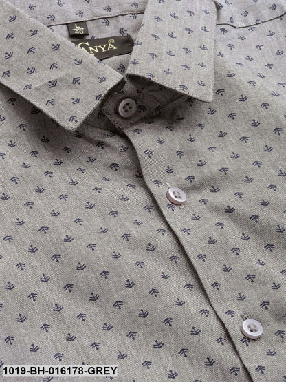 Men's Cotton Grey & Black Printed Formal Shirt