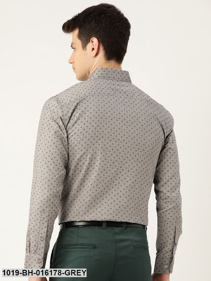 Men's Cotton Grey & Black Printed Formal Shirt