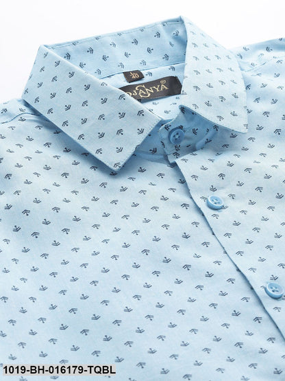 Men's Cotton Sky Blue & Black Printed Formal Shirt