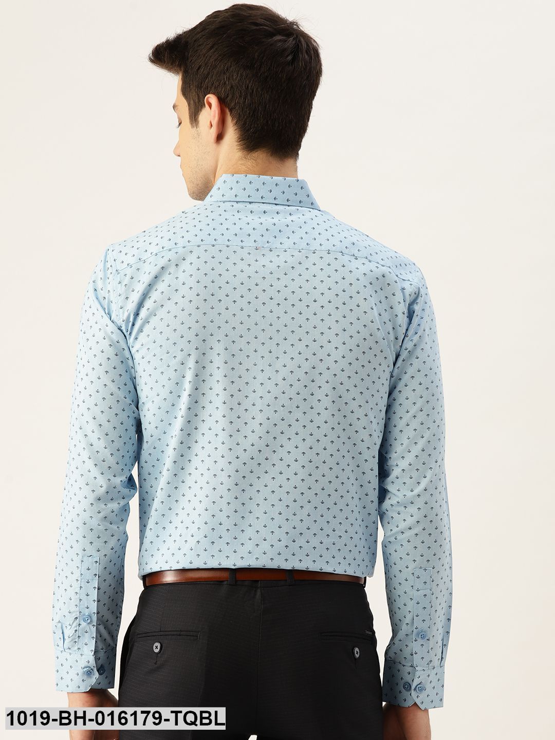 Men's Cotton Sky Blue & Black Printed Formal Shirt