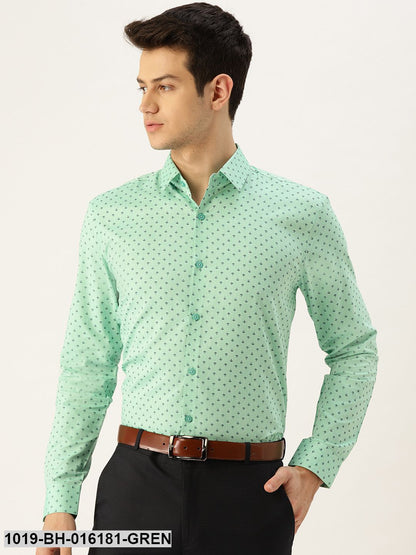 Men's Cotton Green & Black Printed Formal Shirt