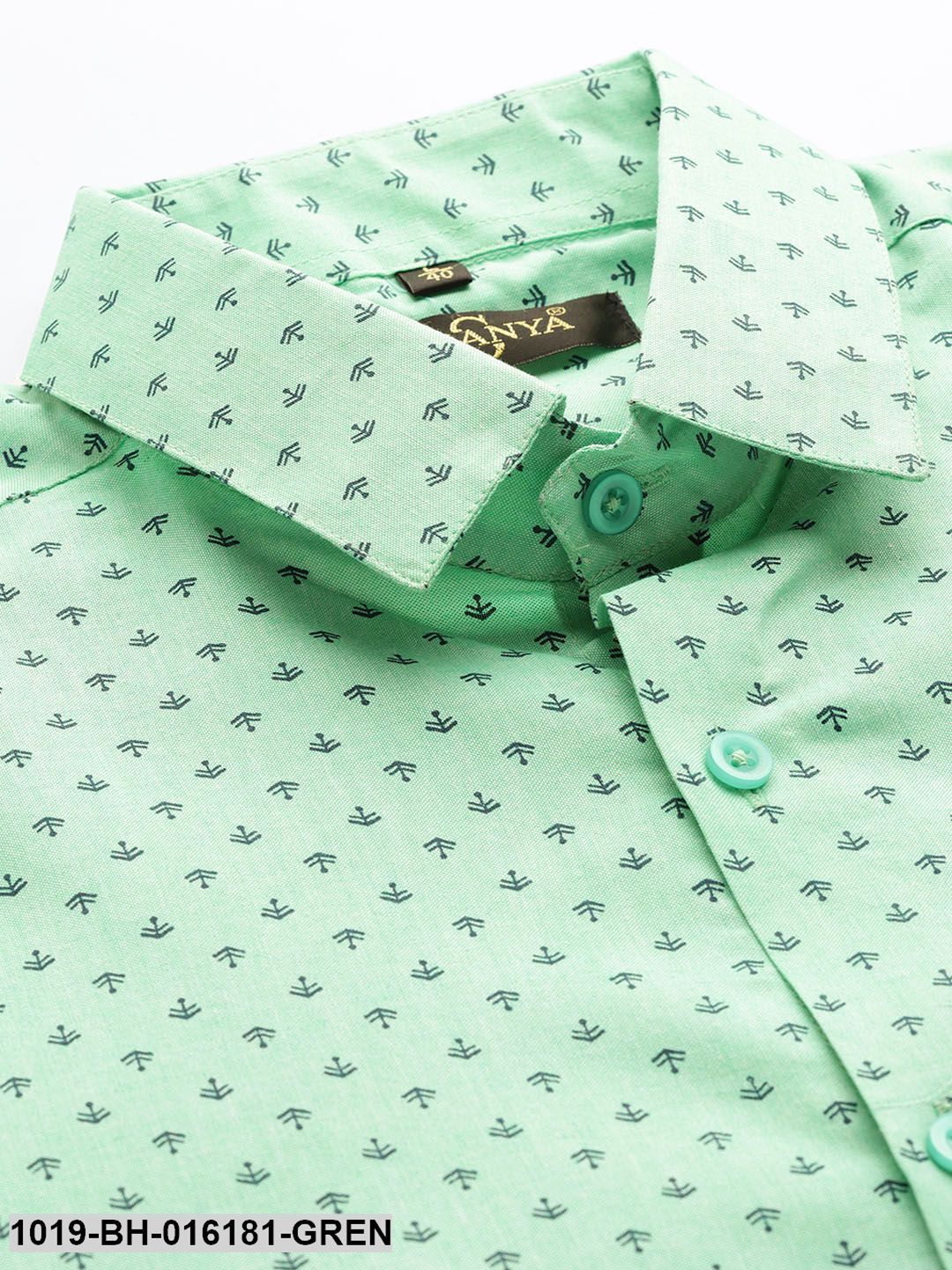 Men's Cotton Green & Black Printed Formal Shirt