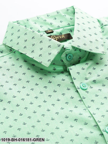 Men's Cotton Green & Black Printed Formal Shirt