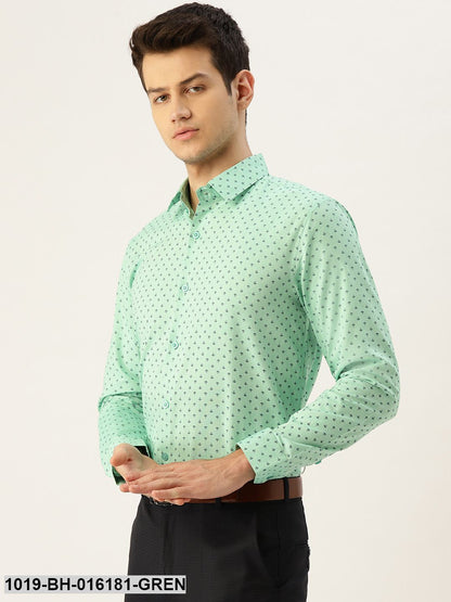 Men's Cotton Green & Black Printed Formal Shirt