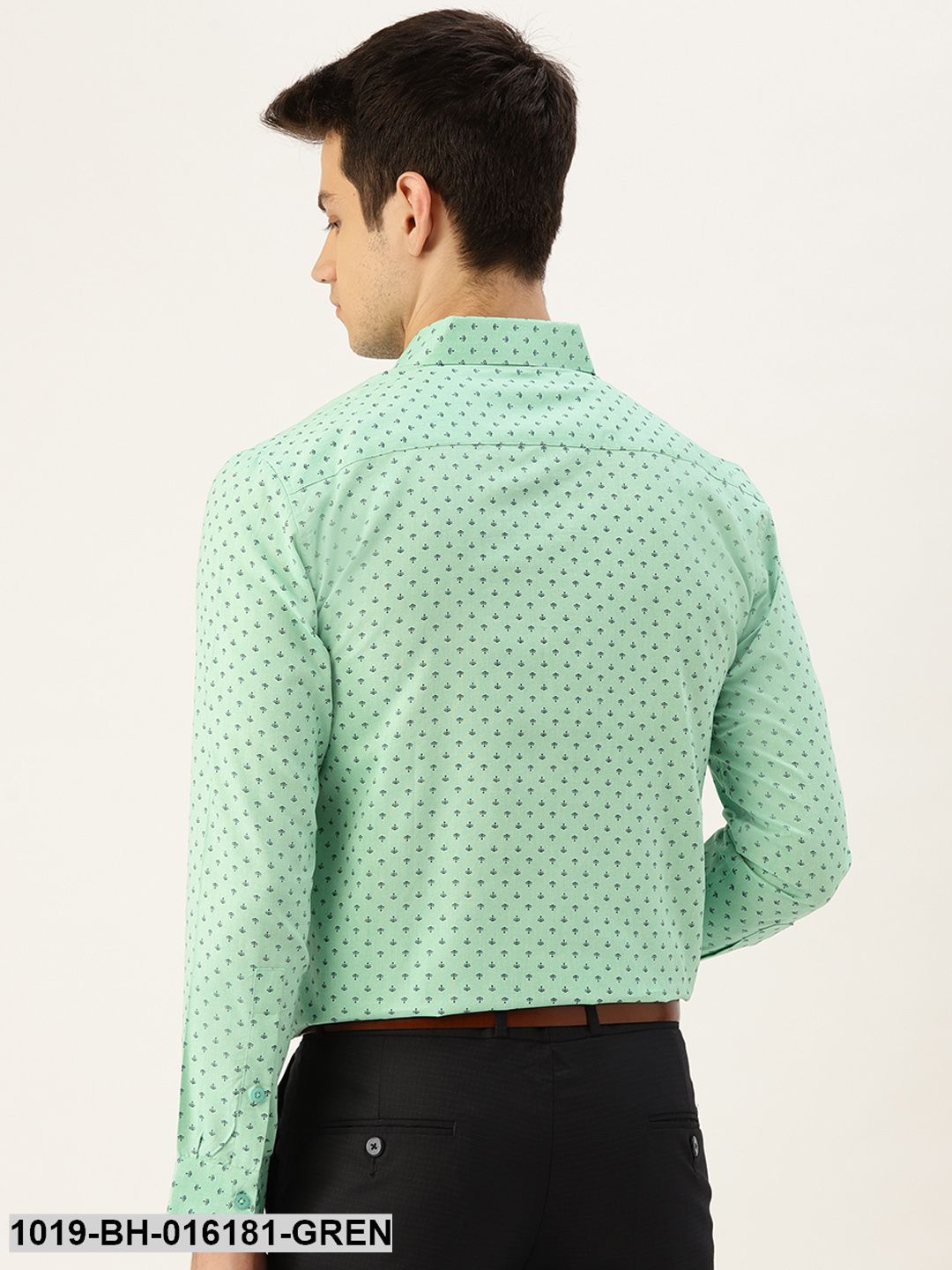 Men's Cotton Green & Black Printed Formal Shirt