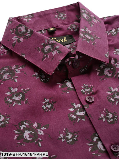 Men's Cotton Dark Purple & Black Printed Formal Shirt