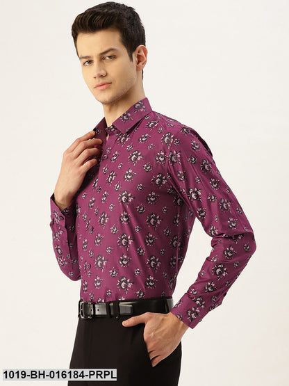 Men's Cotton Dark Purple & Black Printed Formal Shirt