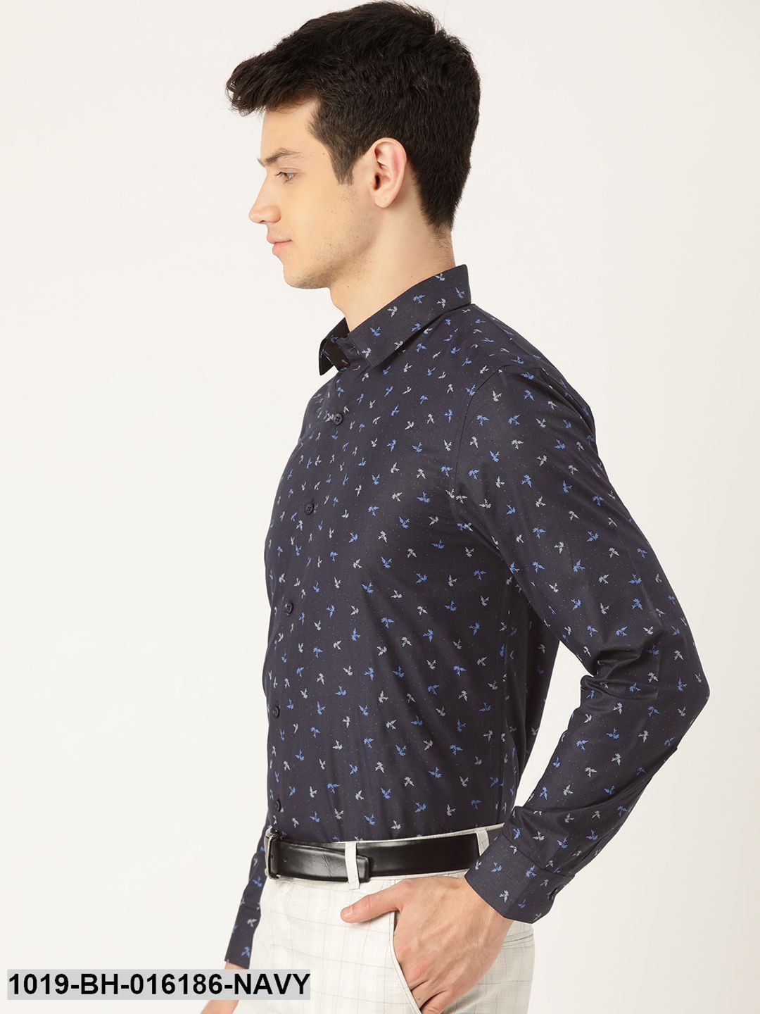 Men's Cotton Navy Blue & Multi Printed Formal Shirt