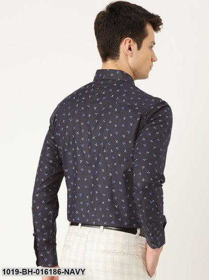 Men's Cotton Navy Blue & Multi Printed Formal Shirt