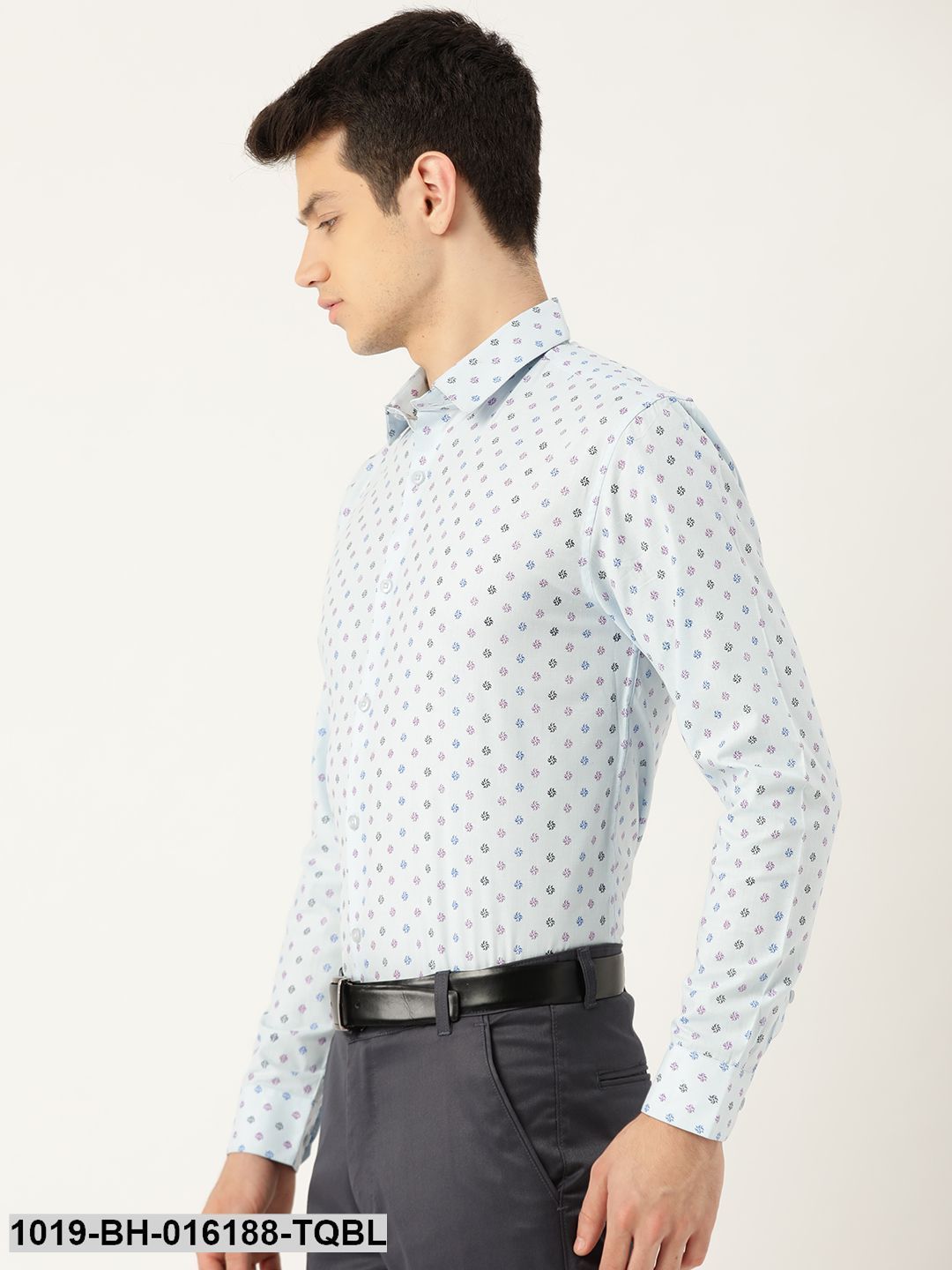 Men's Cotton Sky Blue & Multi Printed Formal Shirt