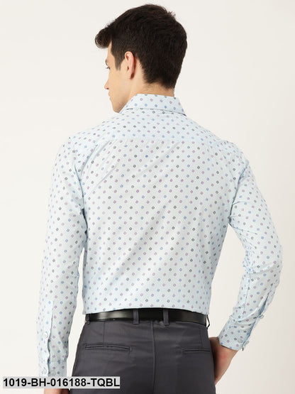 Men's Cotton Sky Blue & Multi Printed Formal Shirt