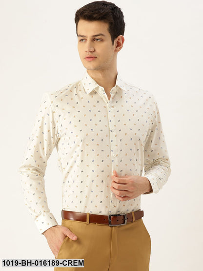 Men's Cotton Cream & Multi Printed Formal Shirt