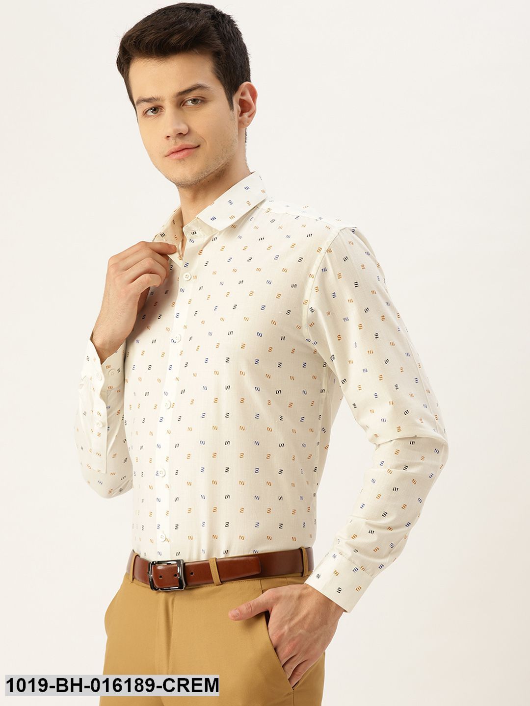 Men's Cotton Cream & Multi Printed Formal Shirt