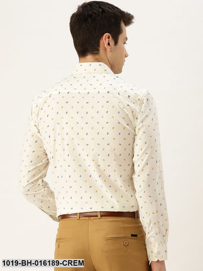 Men's Cotton Cream & Multi Printed Formal Shirt