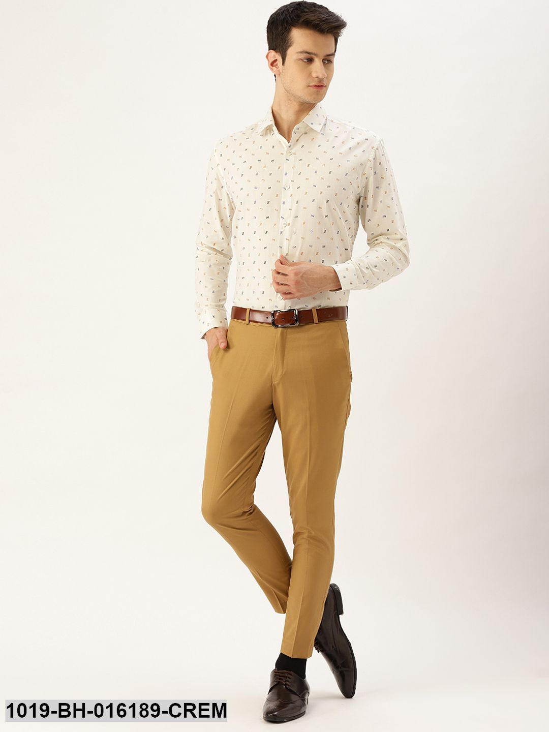 Men's Cotton Cream & Multi Printed Formal Shirt