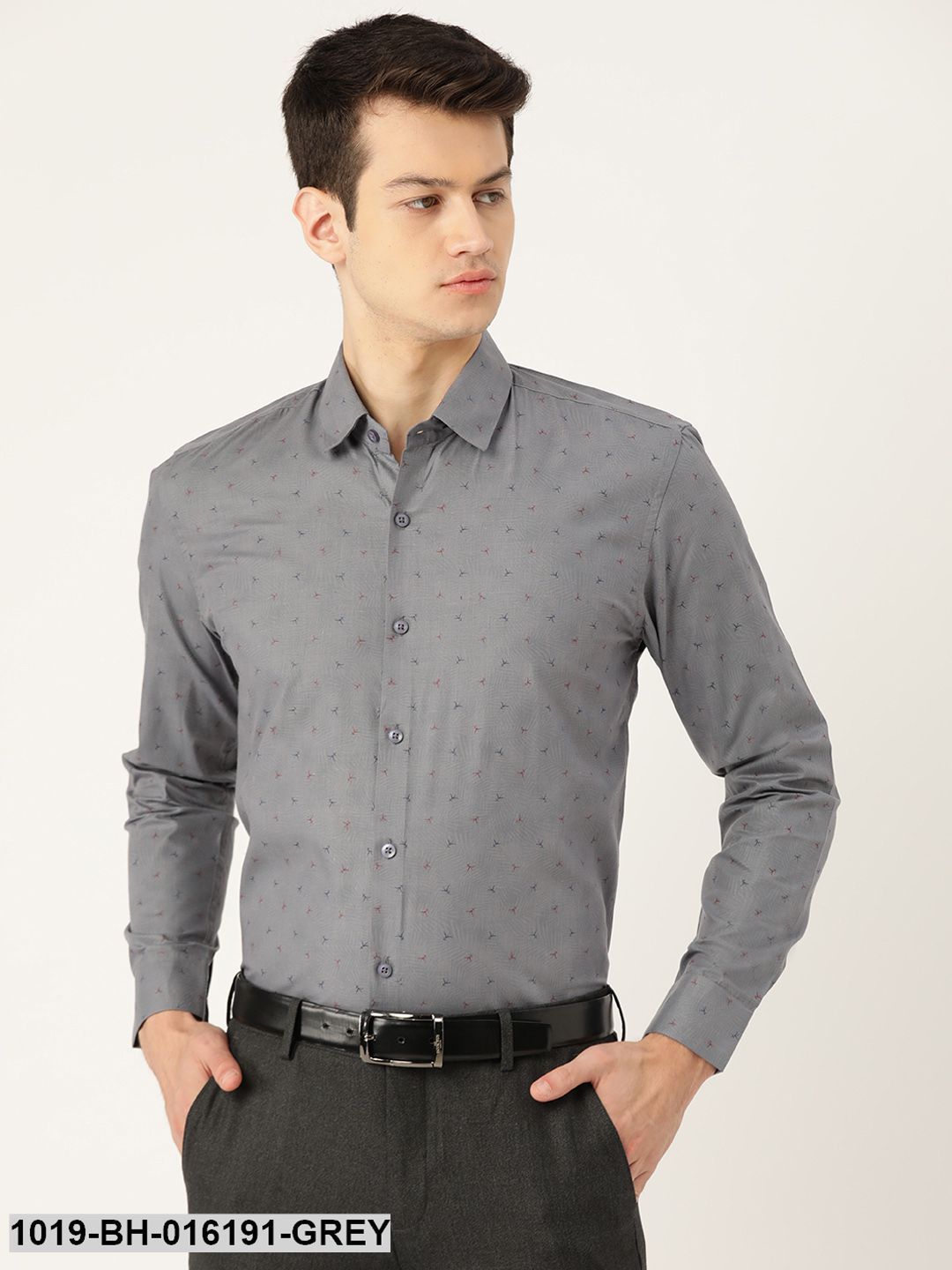 Men's Cotton Grey & Multi Printed Formal Shirt