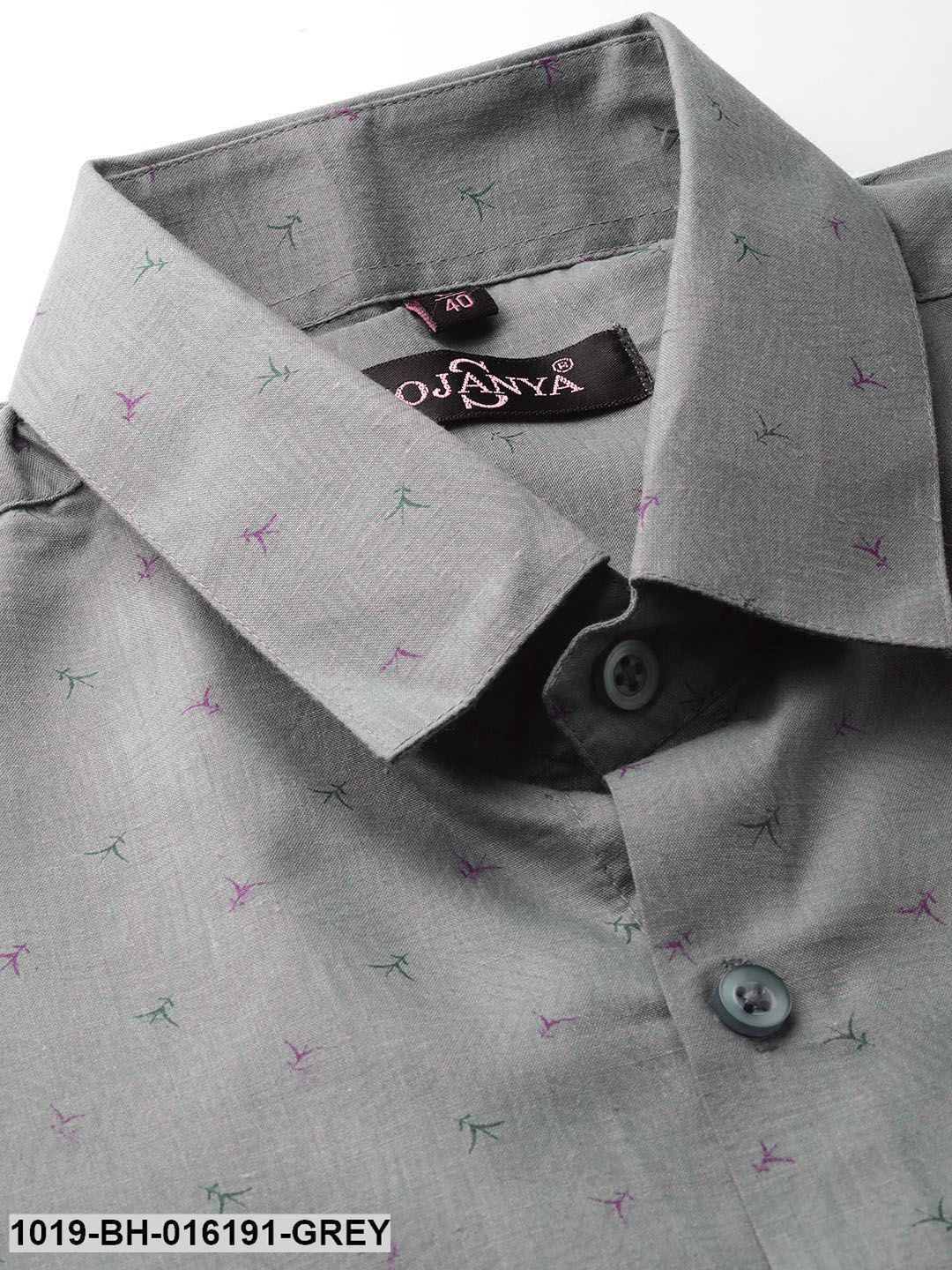 Men's Cotton Grey & Multi Printed Formal Shirt